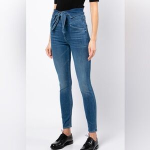 MOTHER High-Rise Skinny Jeans in Medium Blue with Tie Waist